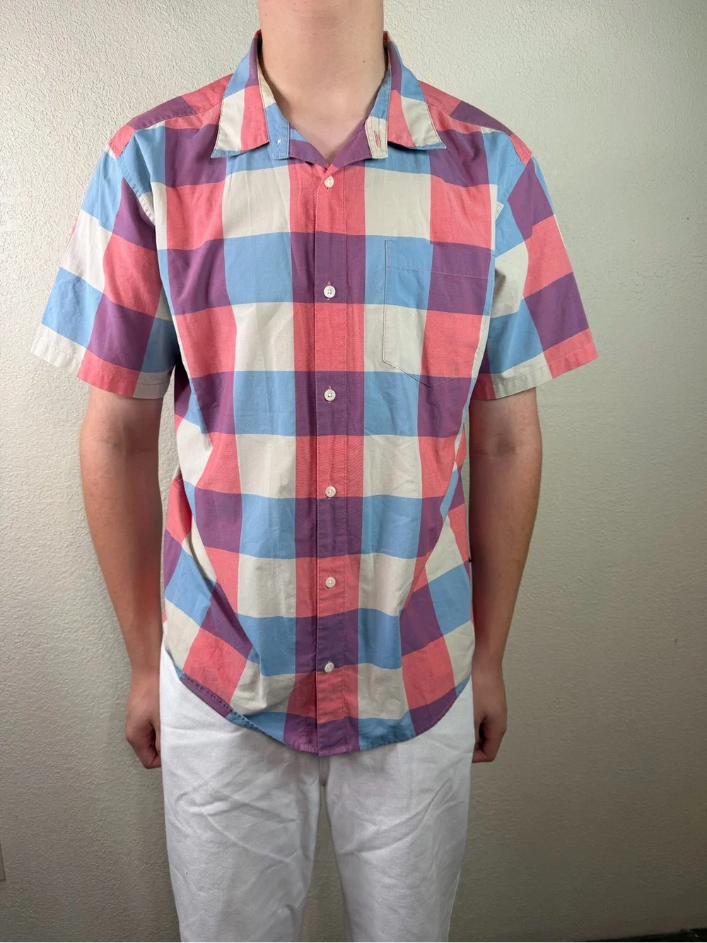 Patagonia Button Up Checker Plaid Short Sleeve Shirt Men’s Large